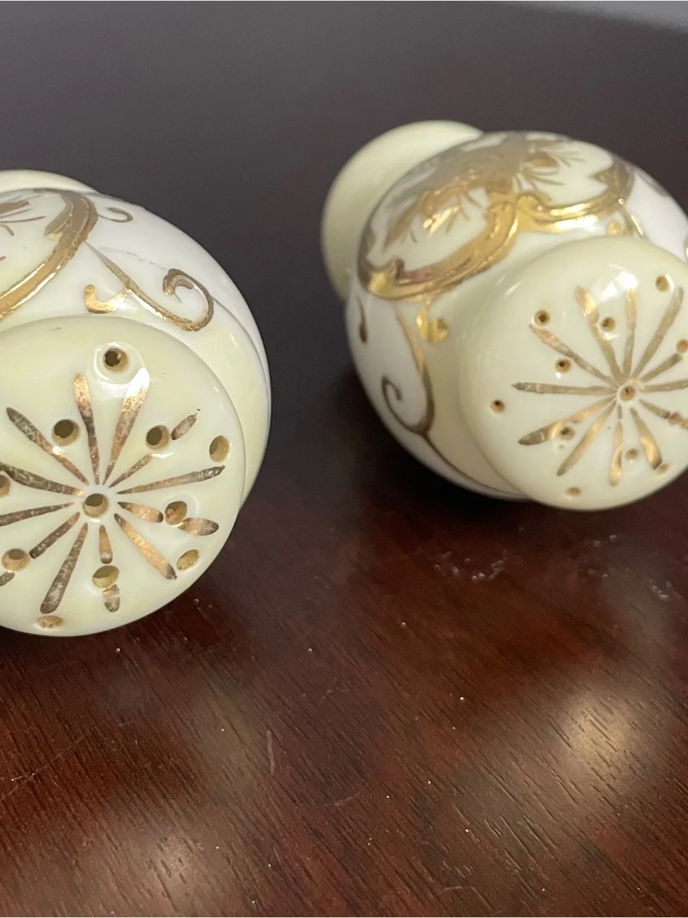 Vintage Japanese White & Cream with Gold Embellishments  Salt & Pepper Set